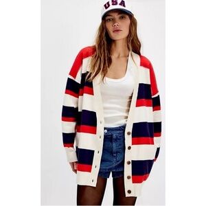 ⭐️Free People Red White Blue Stripe Sweater Size Large⭐️